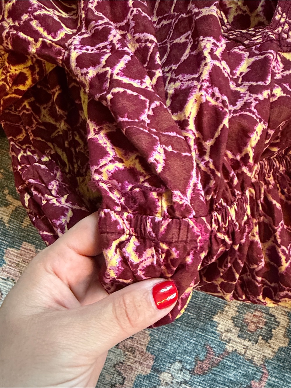 Ulla Johnson Burgundy and Yellow Long Sleeve Tiered Midi Dress - Picture 3 of 3